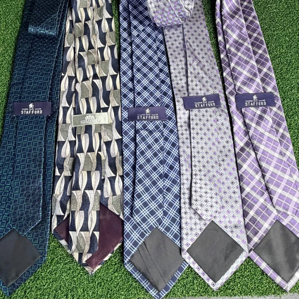 Stafford Mens Neckties Set of‎ 5 Geometric Plaid Pattern Silk Blend